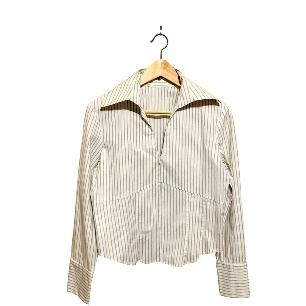 VTG Jeffrey Halper‎ Top Metallic Striped LG Collar Cuffs 3/4 Zip Sz M  Retro Y2K